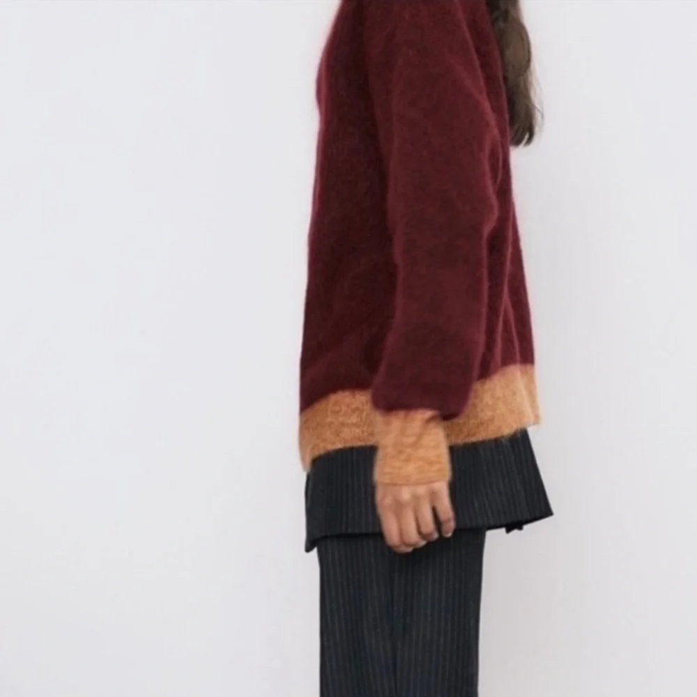 Zara Wool Blend Color Block Turtle Neck  Sweater for Fall